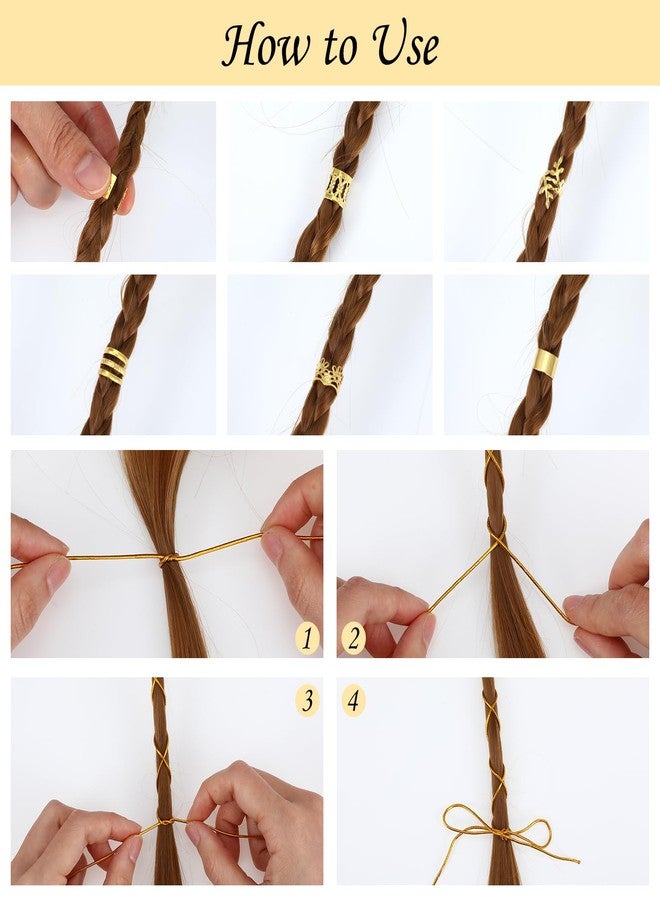 Tyqour 50Pcs Gold Hair Jewelry - Braids Accessories With 2Pcs 5M Strings, Adjustable Rings, Cuffs, Charms, Beads Decorations for Men & Women - Image 5